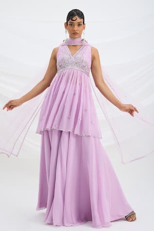 Mirroir Lilac Purple Kurta Set with Dupatta & Sharara 