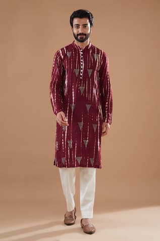 Ritambh By Rishi & Sachin Maroon Silk Modal Designer Kurta Set 