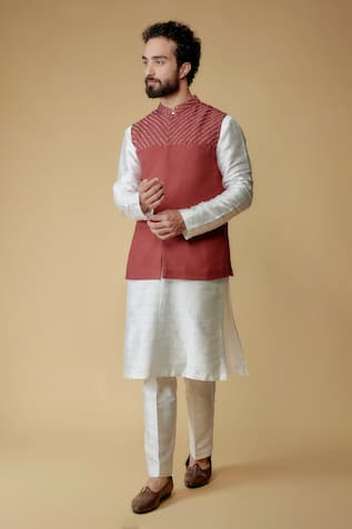 Ritambh By Rishi & Sachin Designer Red Nehru Jacket 