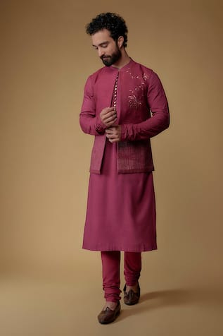 Ritambh By Rishi & Sachin Fuchsia Nehru Jacket Set 