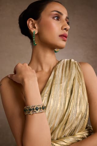 Tarun Tahiliani Emerald Melon Silver Bangle 