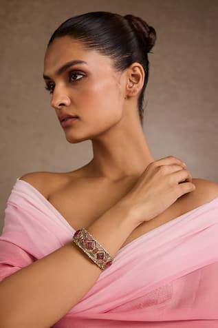 Tarun Tahiliani Ruby Pink Melon Silver Bangle 