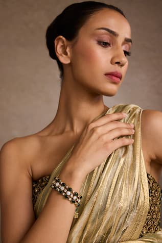 Tarun Tahiliani Emerald Melon Silver Bangle 