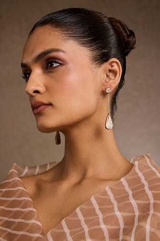 Tarun Tahiliani Pear Silver Danglers 
