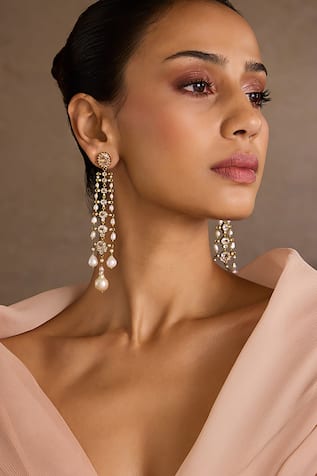 Tarun Tahiliani Gold Pearl Silver Studs Earrings 