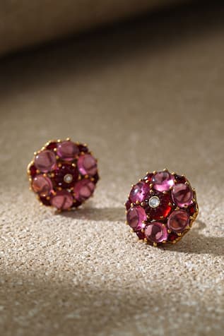 Tarun Tahiliani Cabochon Ruby Pink Stud Earrings 