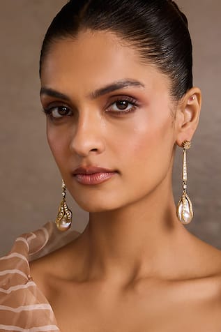 Tarun Tahiliani Baroque Long Silver Earrings 