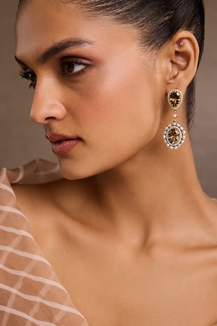 Tarun Tahiliani Smoky Topaz Danglers 