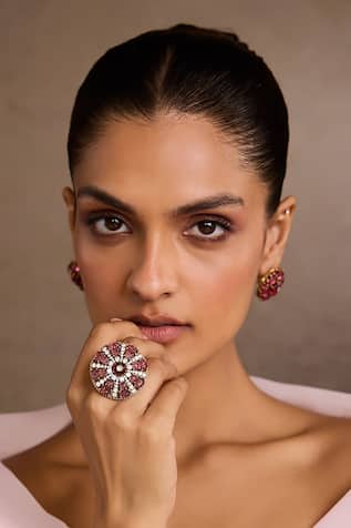 Tarun Tahiliani Ruby Pink Melons Silver Ring 