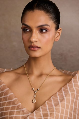 Tarun Tahiliani Zircon Silver Pendant Necklace 