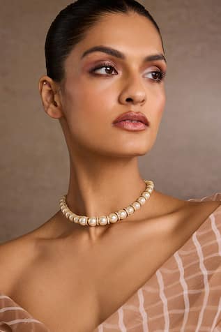 Tarun Tahiliani Swarovski Pearl Silver Choker Necklace 