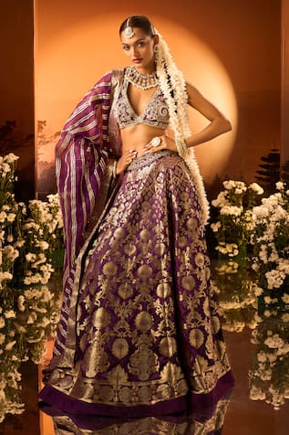 Neha Khullar x AZA Purple Banarasi Chanderi Lehenga Set 