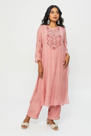 Pants and Pajamas Embroidered Chanderi Kurta Set 