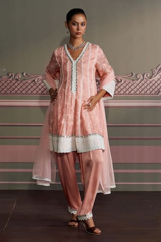 Mustard Moon by Neyha and Vrinda Designer Rose Pink Straight Kurta Set 