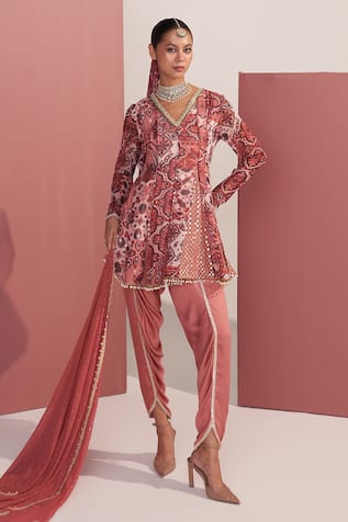 Mustard Moon by Neyha and Vrinda Azalea Rose Georgette Dhoti Set 