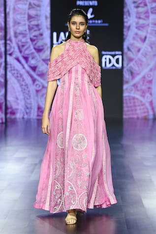 Megha Bansal Candy Pink Kalidar Gown & Cape Set 