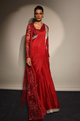 Megha Bansal Camellia Saree Set With Jacket 
