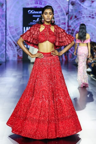 Megha Bansal Surkh Camellia Lehenga Set 