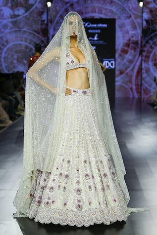 Megha Bansal Ecru Guldasta Moti Lehenga Set 