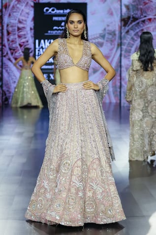 Megha Bansal Rose Gold Embroidered Lehenga Set 