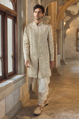 Seema Gujral Antique Gold Embroidered Sherwani Set 