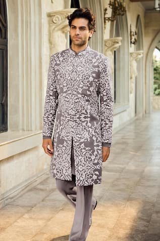 Seema Gujral Grey Italian Crepe Sherwani Set 