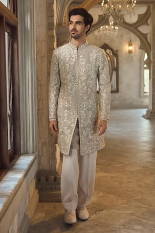 Seema Gujral Beige & Grey Designer Sherwani Set 