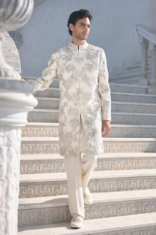 Seema Gujral Ivory Textured Crepe Sherwani Set 