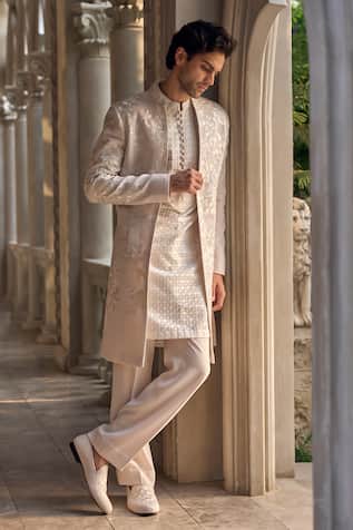 Seema Gujral Beige Embroidered Sherwani & Kurta Set 
