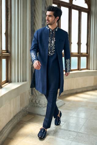 Seema Gujral Persian Blue Silk Sherwani & Pant Set 