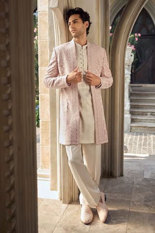 Seema Gujral Dusty Rose Embroidered Sherwani Set 