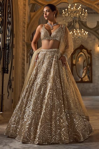Seema Gujral Gold Sequin Lehenga Set 