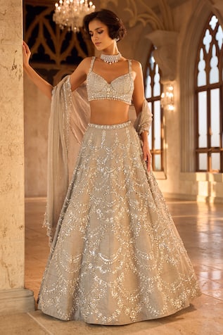 Seema Gujral Chandelier Silver Lehenga Set 