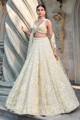 Seema Gujral Three-Dimensional Yellow Lehenga Set 