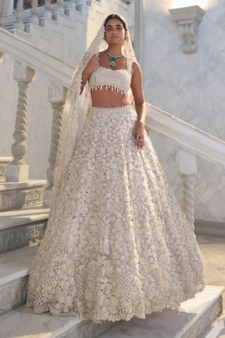 Seema Gujral Cut Work Ivory Lehenga Set 