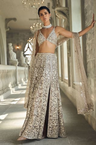 Seema Gujral Ash Grey Embroidered Lehenga Set 