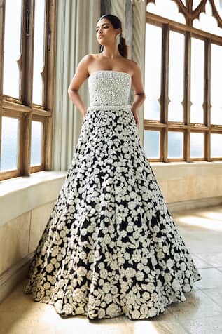Seema Gujral Floral Embroidered Corset Lehenga Set 