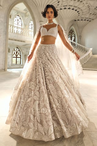 Seema Gujral Floral Silver Lehenga Set 