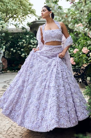 Seema Gujral Three-Dimensional Lilac Lehenga Set 