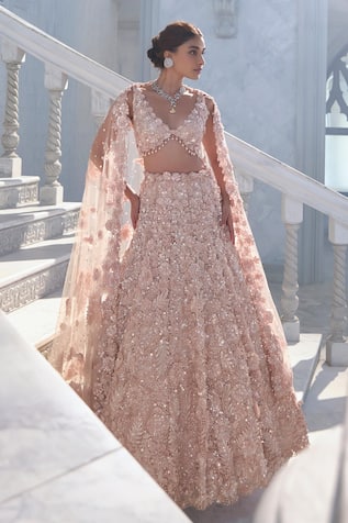 Seema Gujral Cut Work Peach Lehenga Set 