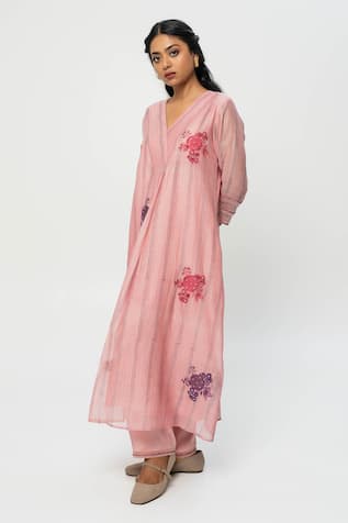Pants and Pajamas Chanderi Embroidered Long Kurta 