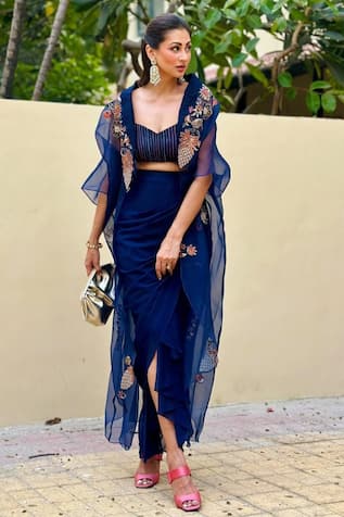 Shreeka Floral Dabka Embroidered Cape Draped Skirt Set 