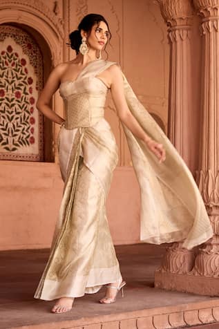 SAANJH BY LEA Designer Pre-Draped Saree Set 