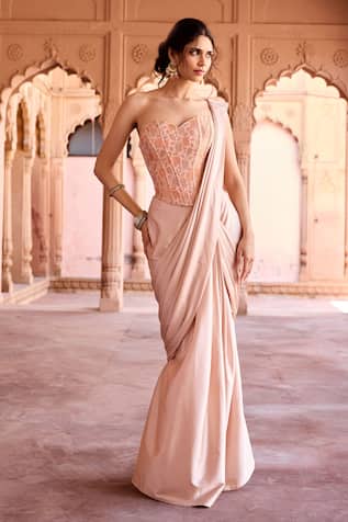 SAANJH BY LEA Blush Pink Pre-Draped Saree & Corset Blouse 