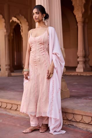 SAANJH BY LEA Light Pink Designer Anarkali Kurta Set 
