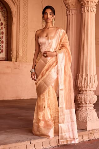 SAANJH BY LEA Gold Banarasi Pre-Draped Saree 