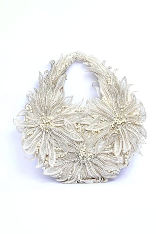 ClutcH'D Ivory Floral Beaded Handbag 