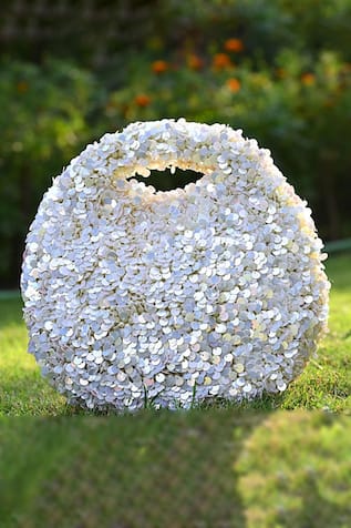 ClutcH'D Ivory Sequined Handbag 