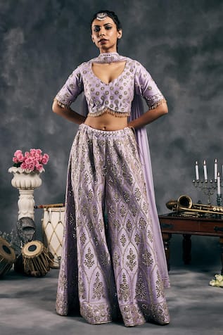 Vandana Sethi Lavender Mirror Embroidered Sharara Set 