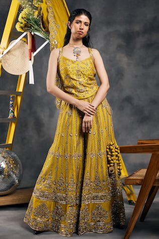 Vandana Sethi Green Dabka Embroidered Sharara Set 